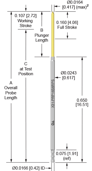 39mil 160 Stroke Socketless Probe for loaded board testing