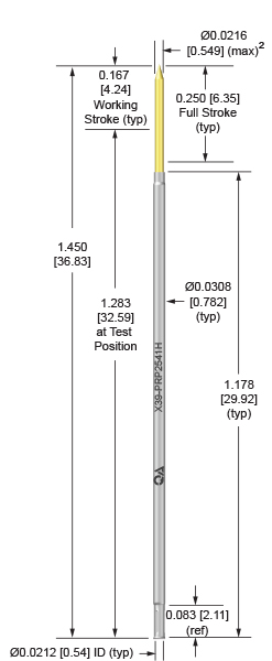 39mil 250 Stroke Socketless Probe for loaded board testing