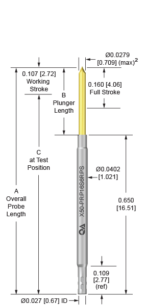 50mil 160 Stroke Socketless Probe for loaded board testing