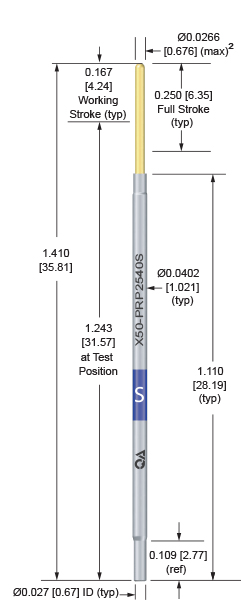 50mil 250 Stroke Socketless Probe for loaded board testing