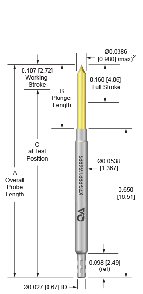 75mil 160 Stroke Socketless Probe for loaded board testing