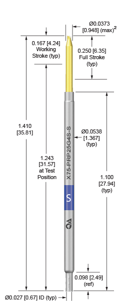 75mil 250 Stroke Socketless Probe for loaded board testing